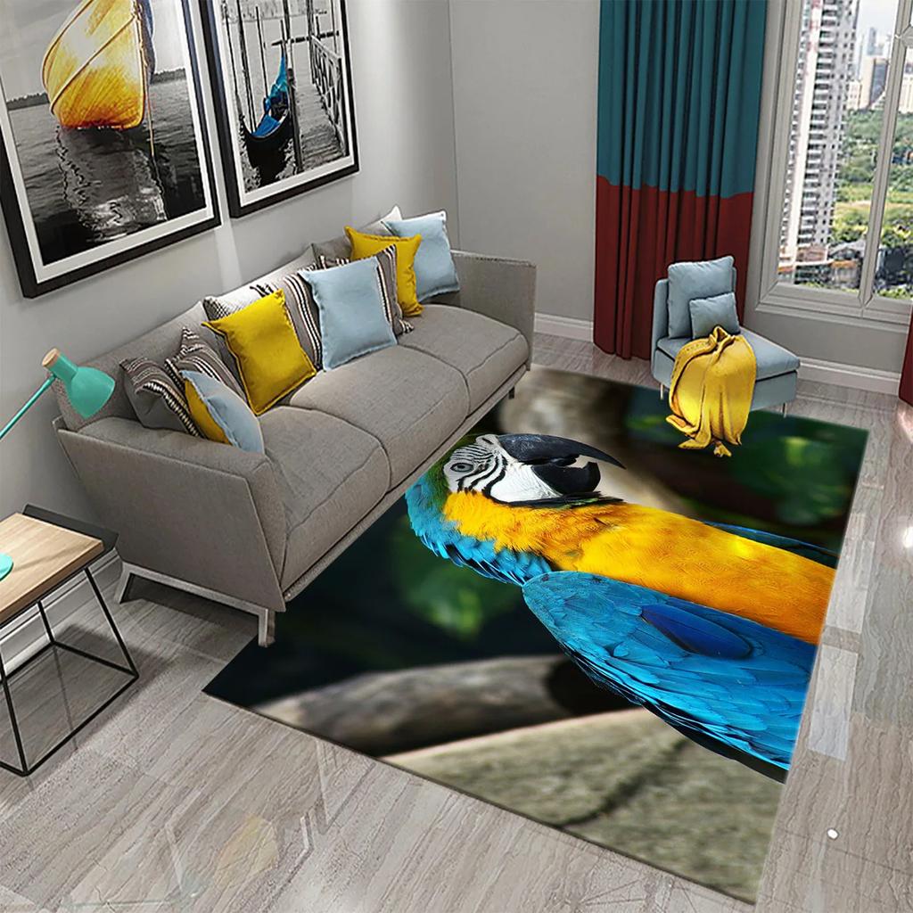 Colorful Parrot Carpet Animal Flower Rugs Kitchen Bathroom Entrance Non-Slip Carpet Bedroom Living Room Sofa Chair Decor Rugs