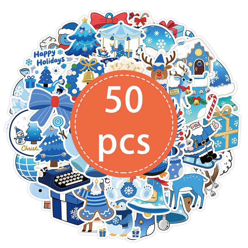 High-Quality 50Pcs High-Quality Blue Winter-Themed High-Quality Stickers High-Quality Vintage High-Quality Christmas High-Quality Sticker