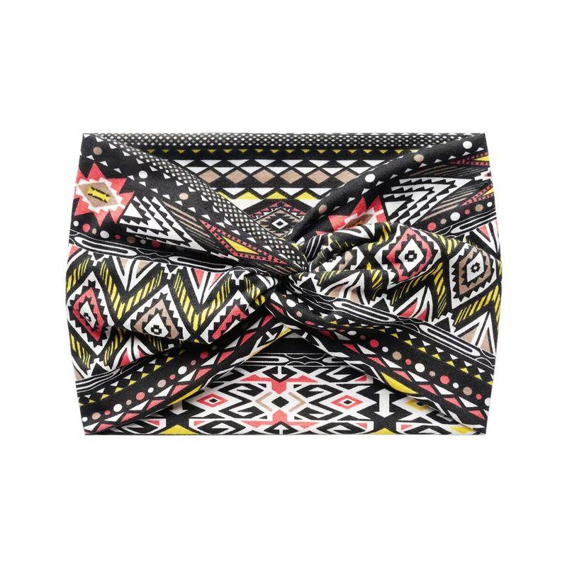 European and American Bohemian Elastic Cross Headband with Paisley Pattern and Knotted Design