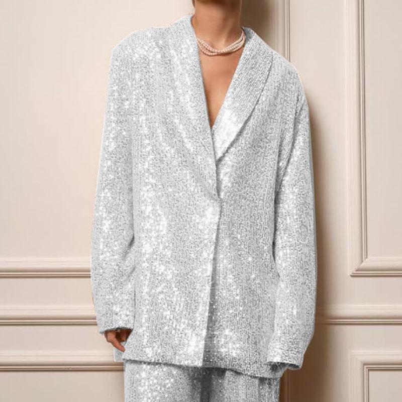 Womens Sparkly Sequin Blazer Set Loose