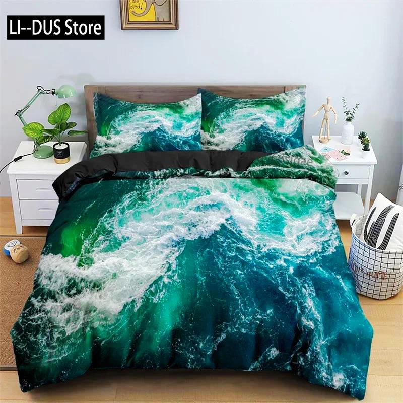 3D Oceaan Golven Beddengoed Set Queen Size Zacht Zomer Zee Strand Dekbedovertrek Set Hawaiiaans Tropische Print Dekbedovertrek Kussenslopen