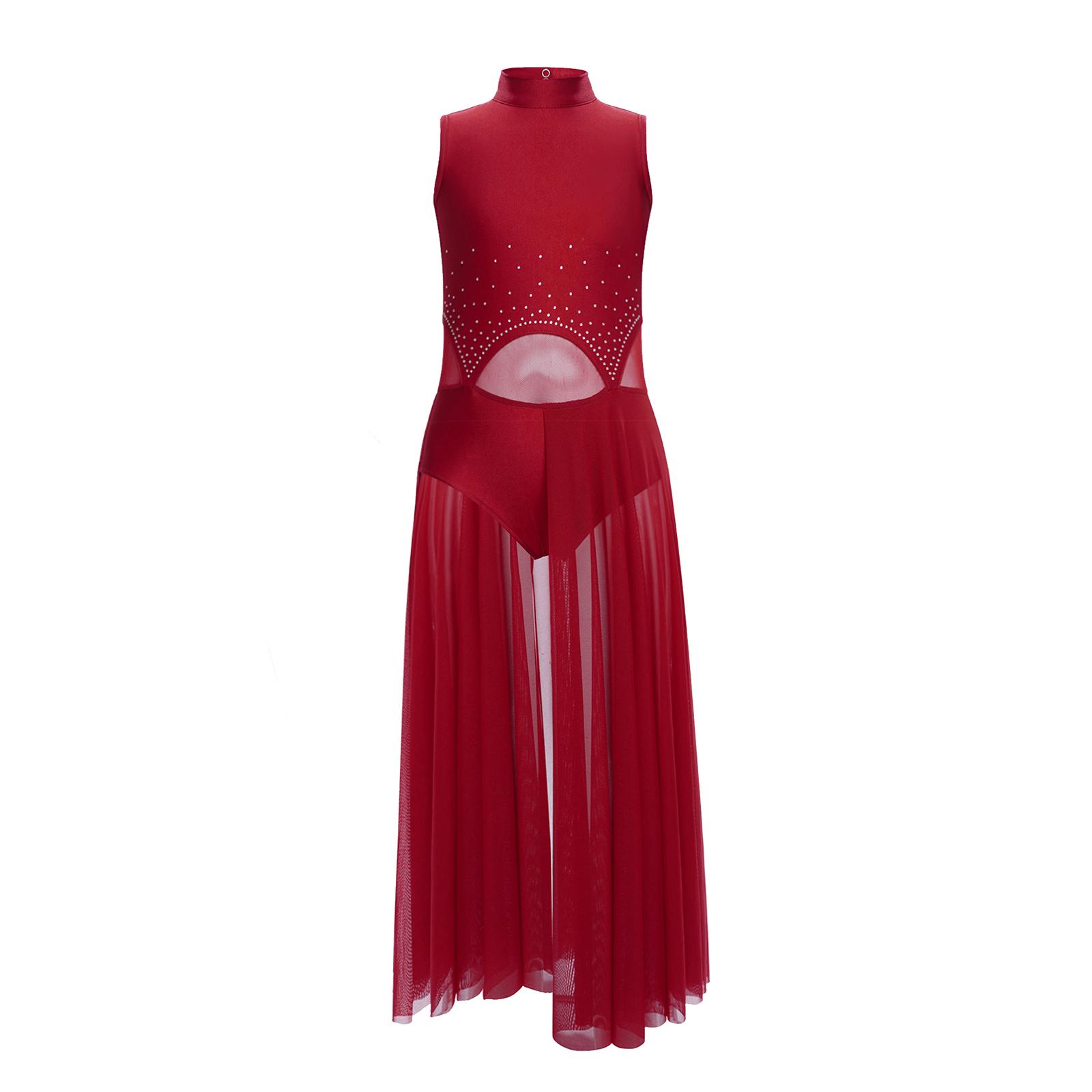 

Дівчаче плаття для ліричного танцю без рукавів з вирізом на спині, прозорою сітчастою вставкою, блискучими стразами та розрізом 7-8 Years бордовий