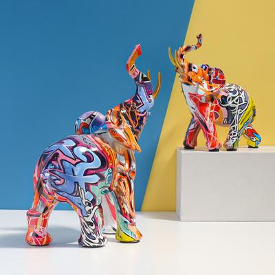 Water Transfer Printing Elephant Sculpture, Resin Animal Craft Ornament for Bedroom, Living Room, Study, and Office Decor