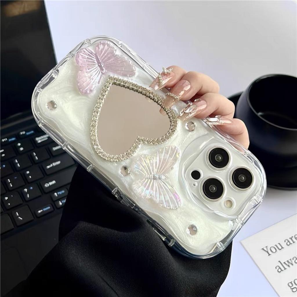 Gradual change butterfly love mirror surface for iphone15 apple phone case makeup fashion all-inclusive lens transparent
