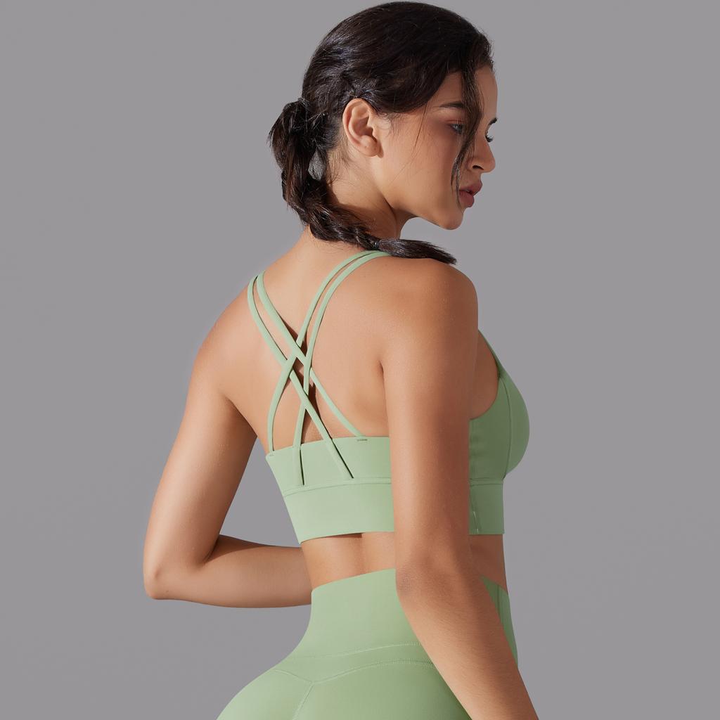 Nessaj Prodyšná běžecká sportovní vesta pro ženy Push Up Yoga Bra Back Cross Gym Fitness Spodní prádlo