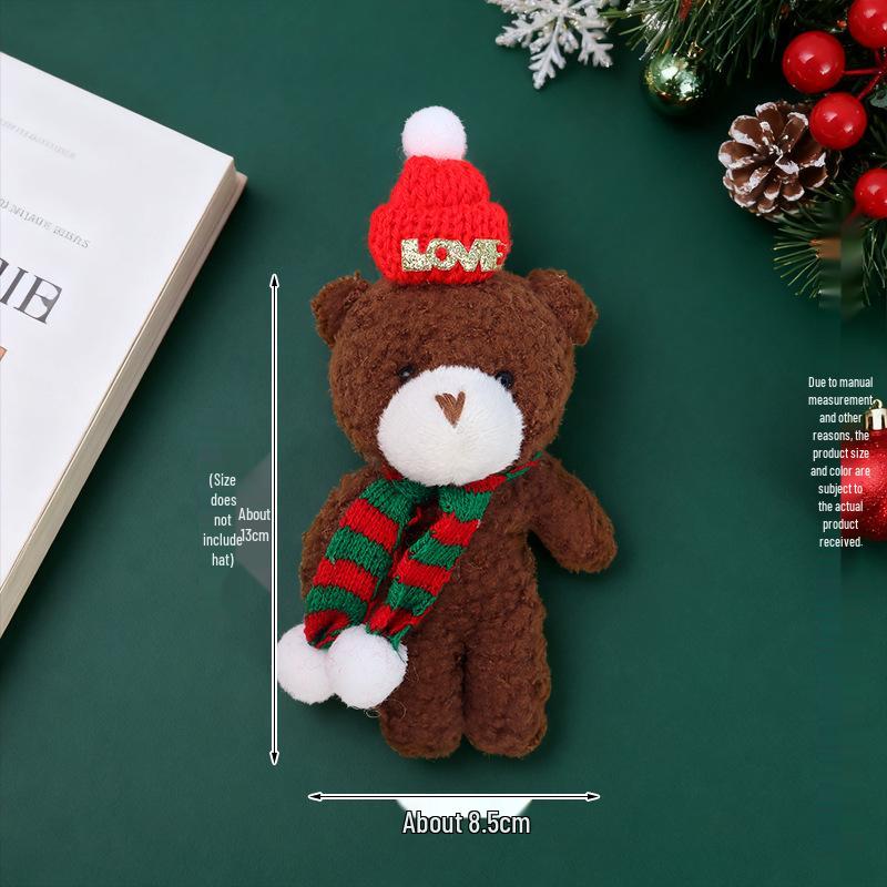 Christmas Blush Bear Plush Keyring with Scarf - Cute One-Piece Bag Charm Toy Gift