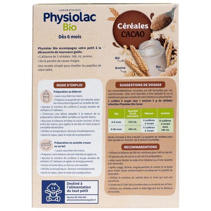 Physiolac Bio Céréales Cacao 200 G Certbio