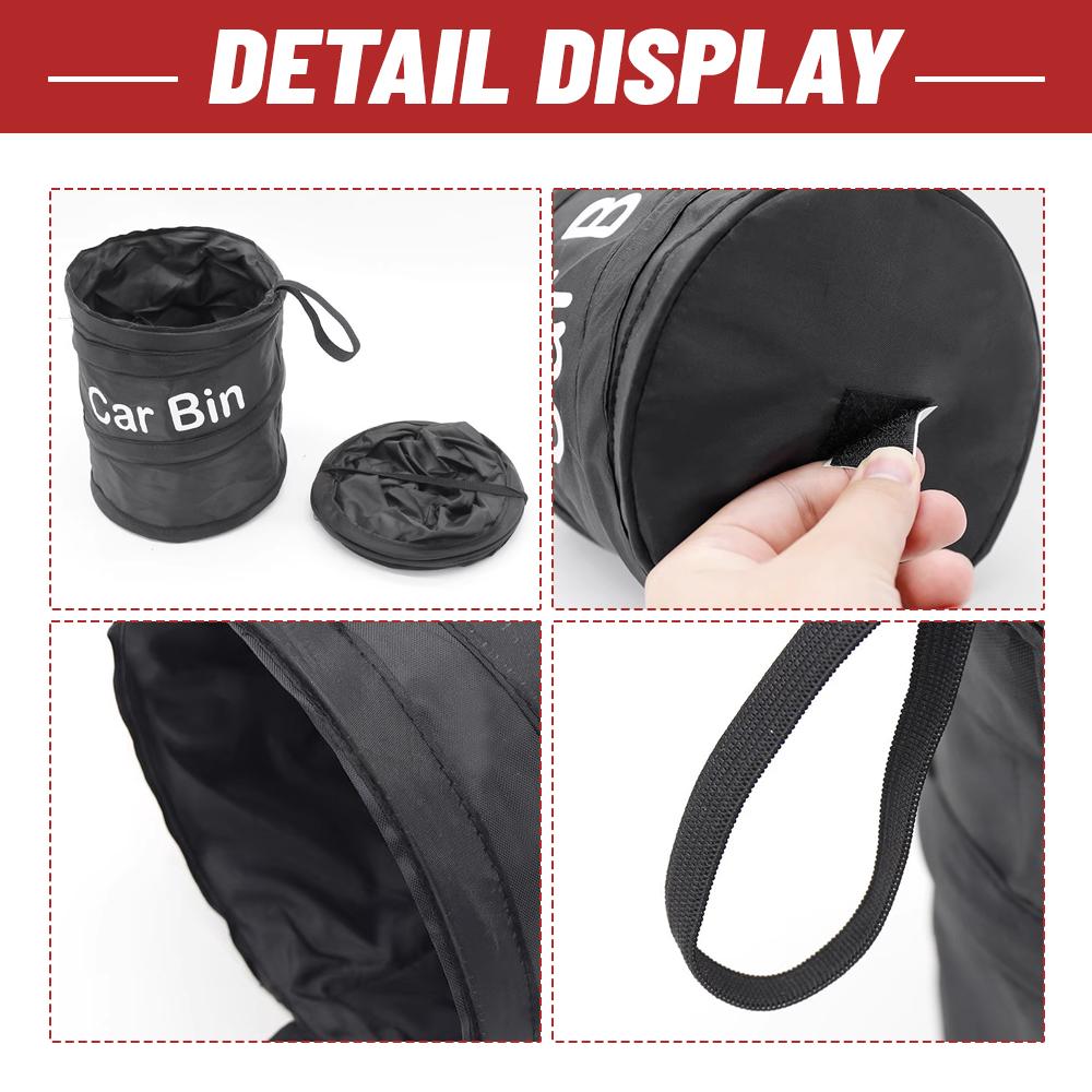 1pcs Black Foldable Leakproof Durable Oxford Cloth Easy Hanging Design Car Trash Can Suitable for Camping Picnic and Office Use