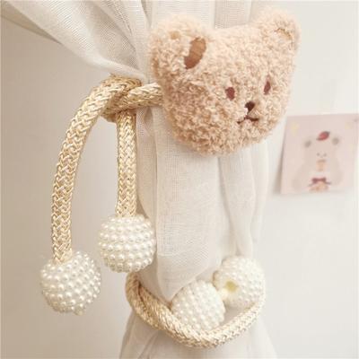 2Pcs Gift Ins Cartoon Bear Curtain 3D Cute Window Curtain Buckles Plush Bear-shaped Bear Curtain Tieback Curtain Decor