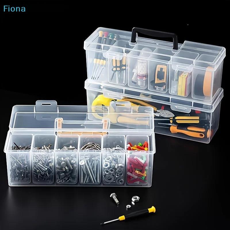 Plastic Hardware Storage Box with 6 Small Compartments, Clear Tool Organizer Case for Screws, Nuts and Bolts