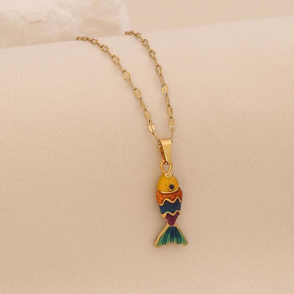 3D Vivid Carp Tropical Fish Pendant Necklace Colorful Stainless Steel Chain