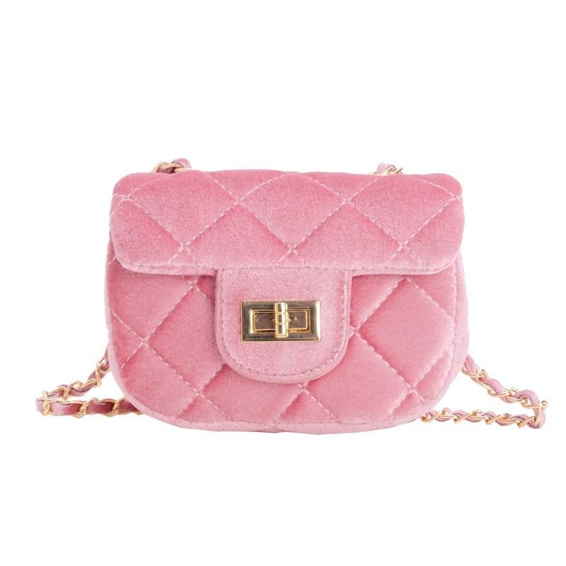 Kids Mini Adorable Shoulder Bag In Soft Velvet Stylish Crossbody With Chain Strap