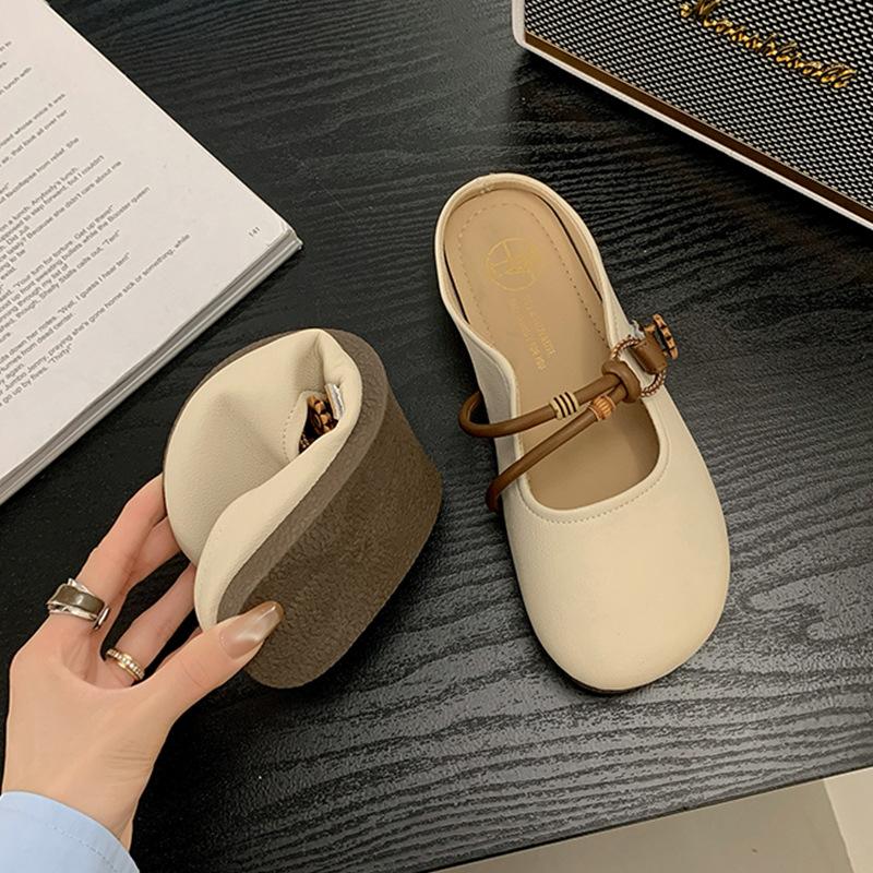 

Мэри Джейн сумка голова полушлепанцы женские летние универсальные 2025 новые на плоской подошве на одном педале полуподдержка одинарная обувь мягкая подошва 40 бежевый