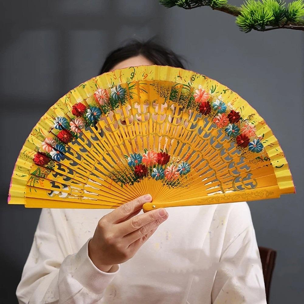 Hand Crafted Hand-painted Fan Colorful Spanish Wood Fan Traditional Handheld Fan Home Ornaments