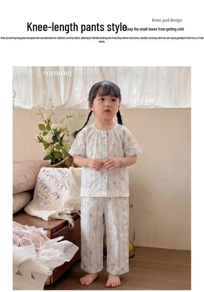 Hey Sweetheart Summer Cotton Gauze Curls Parent-Child Home Wear Set for Kids
