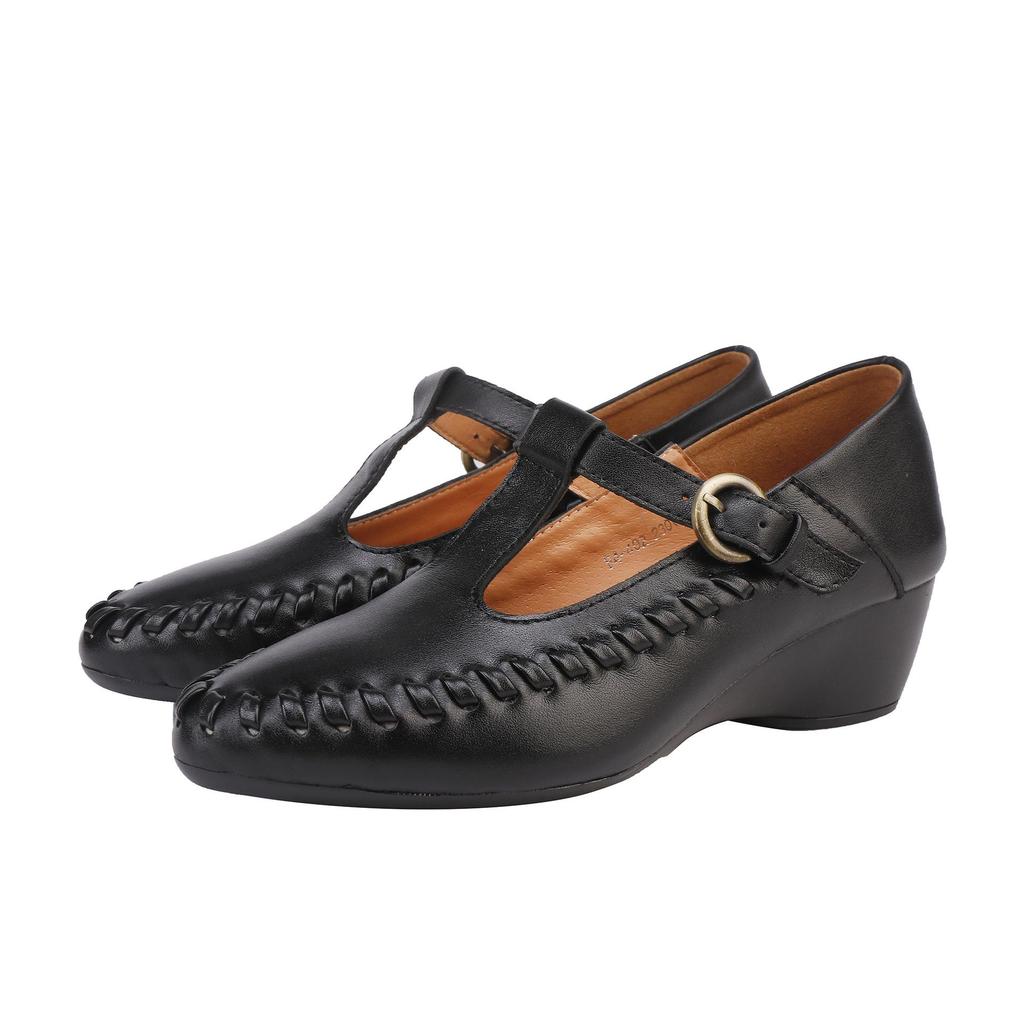 2025 Autumn Women's Genuine Leather Mary Jane T-Strap Shoes - Soft Sole, Retro French Style, Chunky Heel