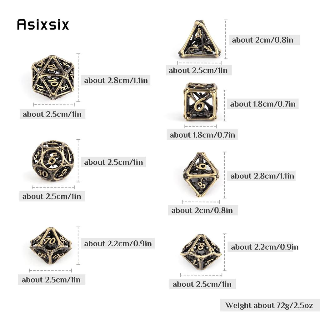 7 Pcs Yellow Bone Metal Dice Hollow Metal Polyhedral Dice Set Suitable for Role-Playing RPG  Board Game Card Game