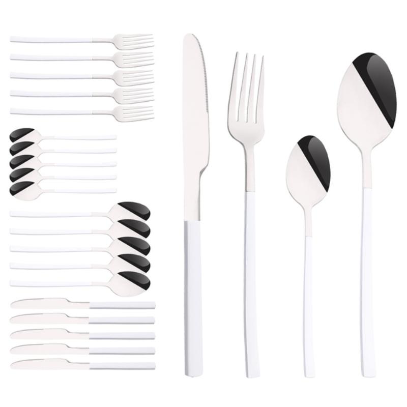 24 ks Moderní jídelní sada Nerezová sada nádobí Modrá Zlatá Nůž Vidlička Lžíce Čajová lžička Kuchyňská sada příborů