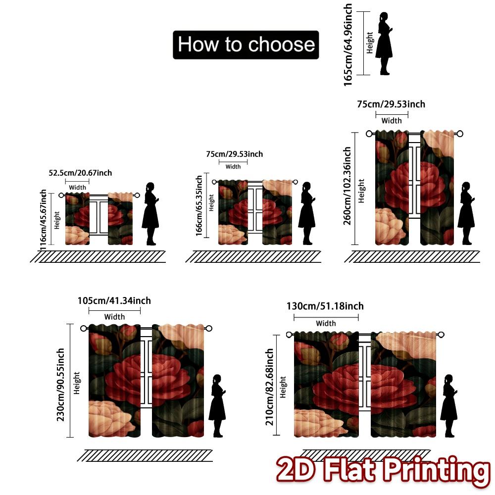 Set Of 2 Flat Printing Curtains Without Rod Floral Rose Arrangement Valentine Is Day Festival Creative Versatile Curtain Polyester