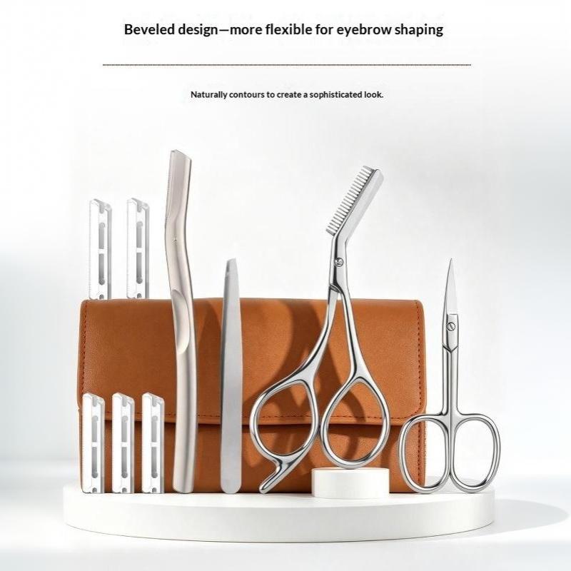 1/4Pcs Stainless Steel Eyebrow Grooming Set With Precision Scissors Tweezers Replacement Blades For Daily Makeup Beauty Care