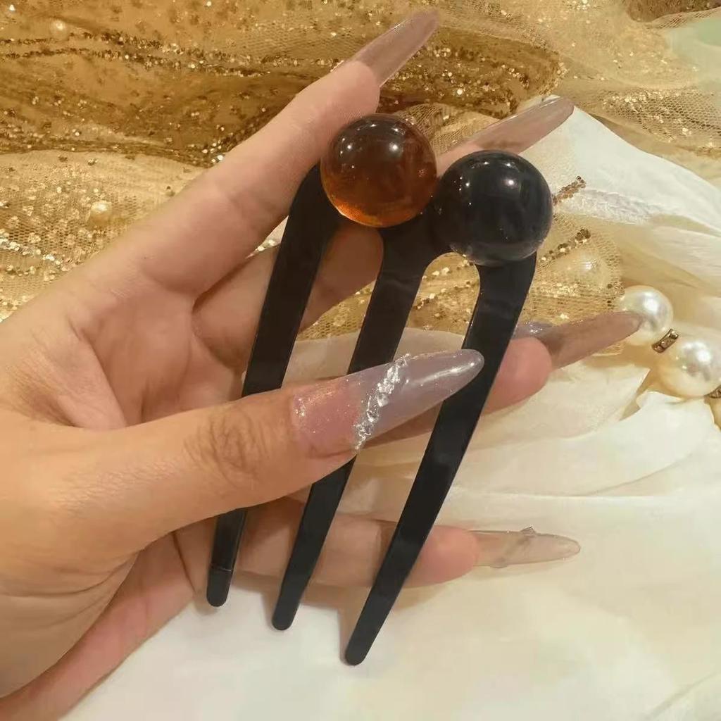 U-shaped Acetic Acid Hairpin Simple Beads Hair Stick Women Girls Colored U-Shaped Irregular Hairpin Jewelry Styling  Accessories