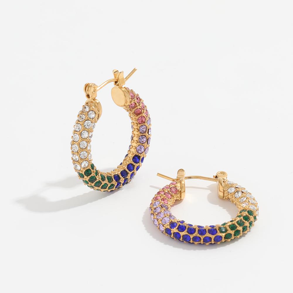 JLE0223 Luxury 18k PVD Gold Plated 2023 New Spring & Summer Colorful Crystal Cubic Zirconia Stainless Steel Hoop Earring
