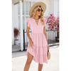 Summer Women's Solid Colour V-Neck Loose Short Sleeve Waist Splicing Dress
