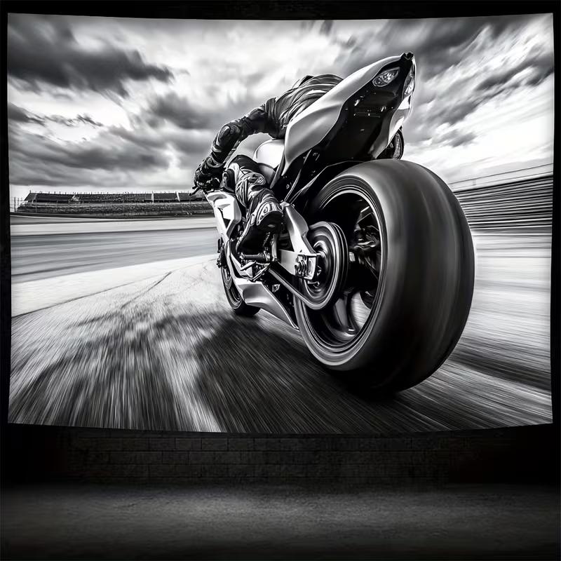 Speed Sport Bike Tapestry Monochrome Motorcycle Wall Art Decor for Living Room