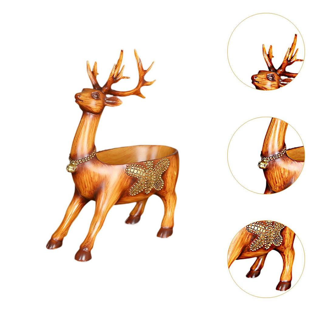 Cartoon Deer Statue Candy Dish Desktop Storage Tray Cute Decorative Figurine for