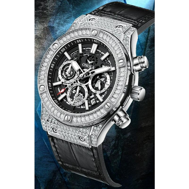 ONOLA Fashion Sports Luxury Men Wristwatch Date Waterproof Luminous Chronograph Man Watch Unique Leather Quartz Men's Watch