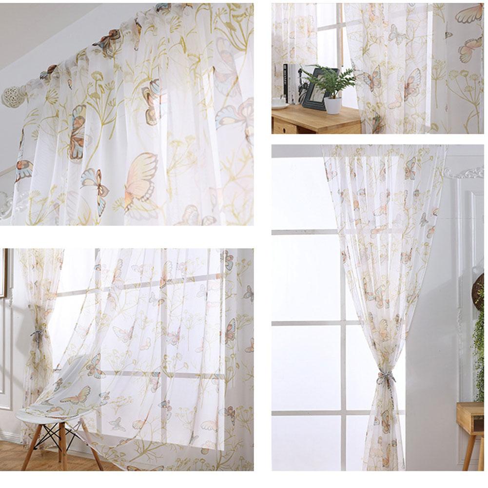 Butterfly Print Sheer Window Curtains Room Decor for Living Room Bedroom Kitchen