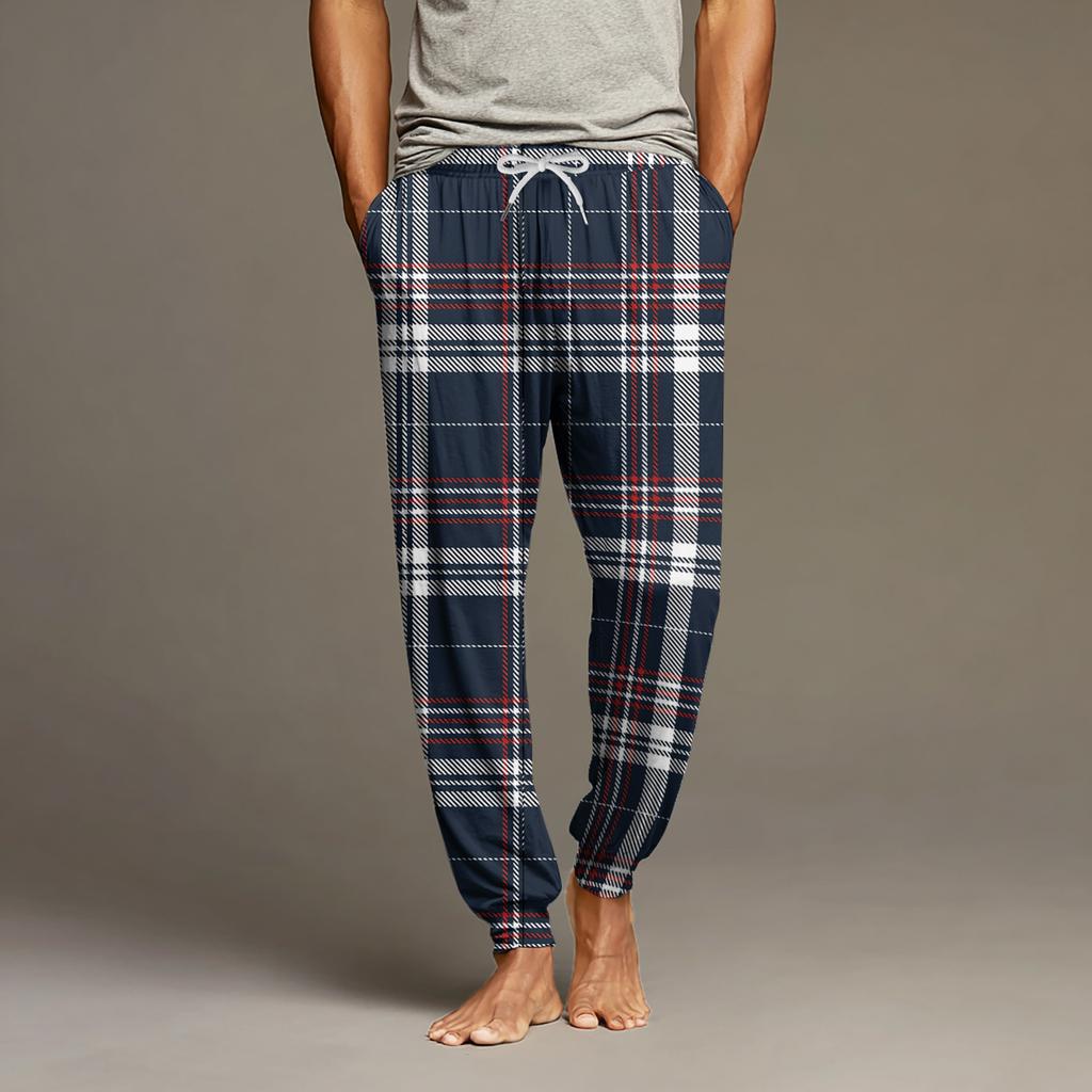 Men's Drawstring Pocket Cuffed Casual Pants Home Sleep Pants