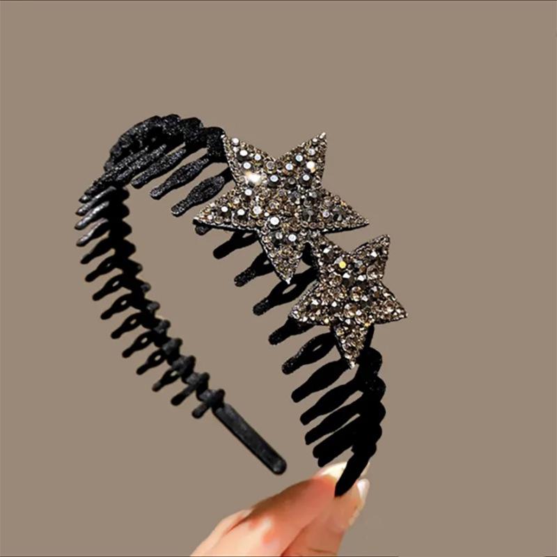 Flocking Sawtooth Headband Elegant Temperament Rhinestone Five-pointed Star Hair Band Girl Face Washing Headband