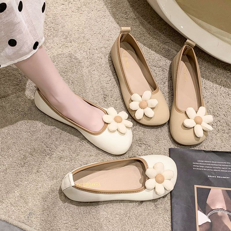 Flat Shoes Women's New Spring 2025 Shallow Mouth Single Shoes Pregnant Women Soft-soled Doudou Shoes Women's Soft Leather Egg Roll Shoes Women's Shoes
