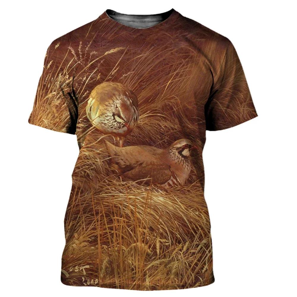Camouflage Hunting Animals Quail 3D Print Summer Men's O-Neck T-shirt Casual Short Sleeve T Shirt