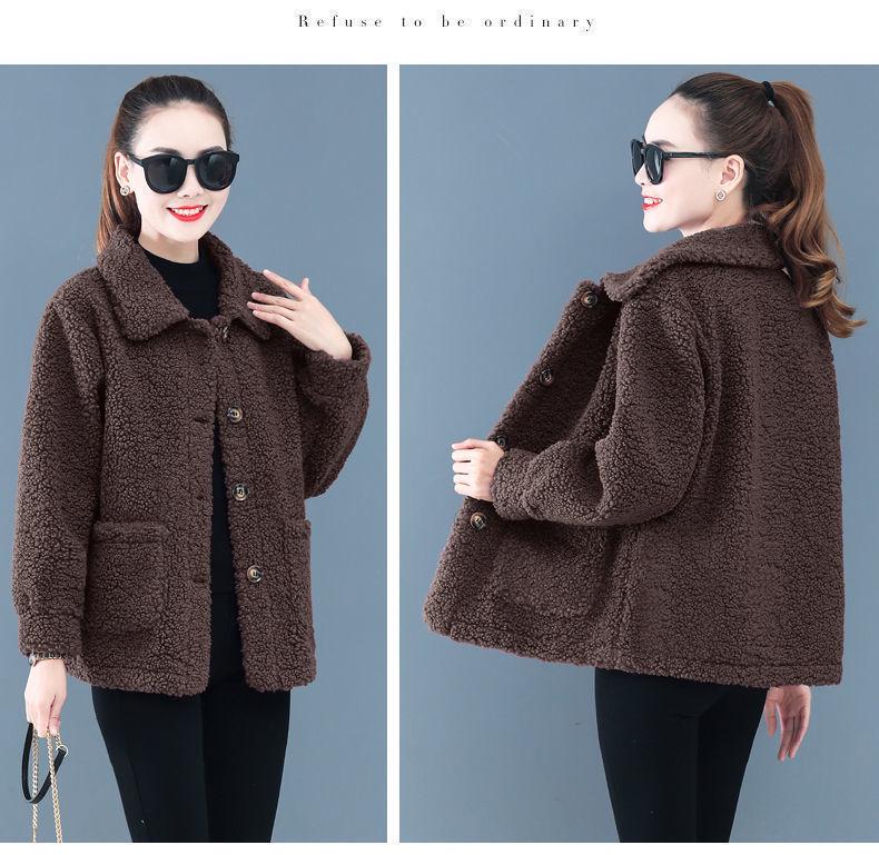 Dámská krátká bunda z jehněčí vlny plus size - Jarní/podzimní volný střih, jednodílná z částicového fleecu