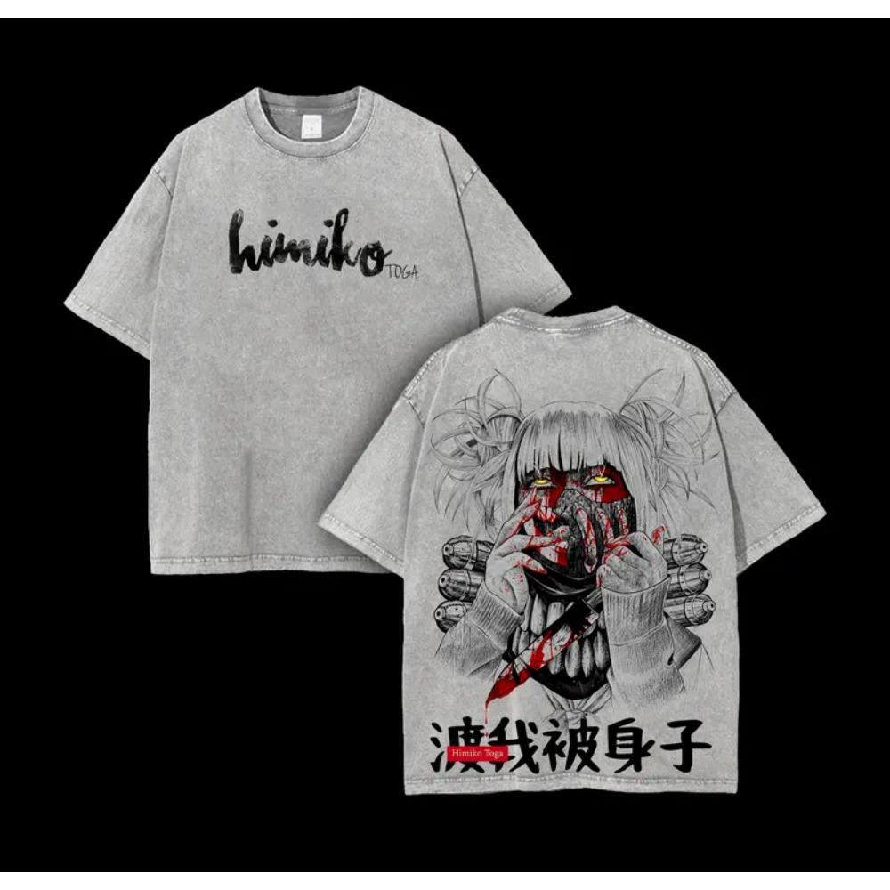 Manga My Hero Academia Toga Himiko T-shirt For Men Women Clothing Tops Hip Hop Washed Oversized T Shirt Cotton Short Sleeve Tees