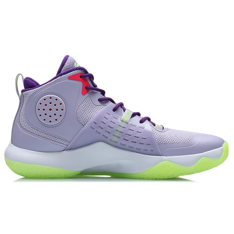 Li Ning Slip Resistant Abrasion Resistant High Top Basketball Shoes Unisex Purple Green ABAR065-3