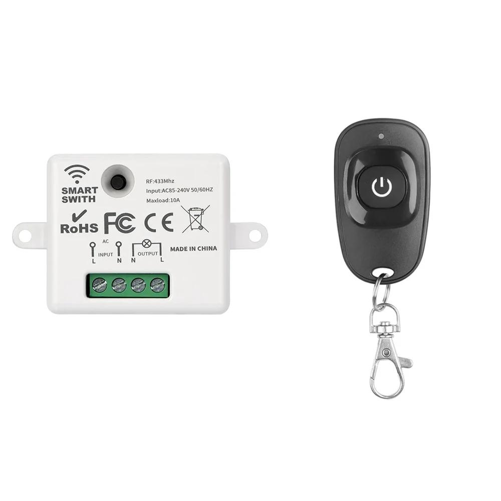 433MHz Wireless Remote Control Light Switch 220V 110V 10A Relay Controller Mini Single-button Wall Panel Switch For Lighting Led