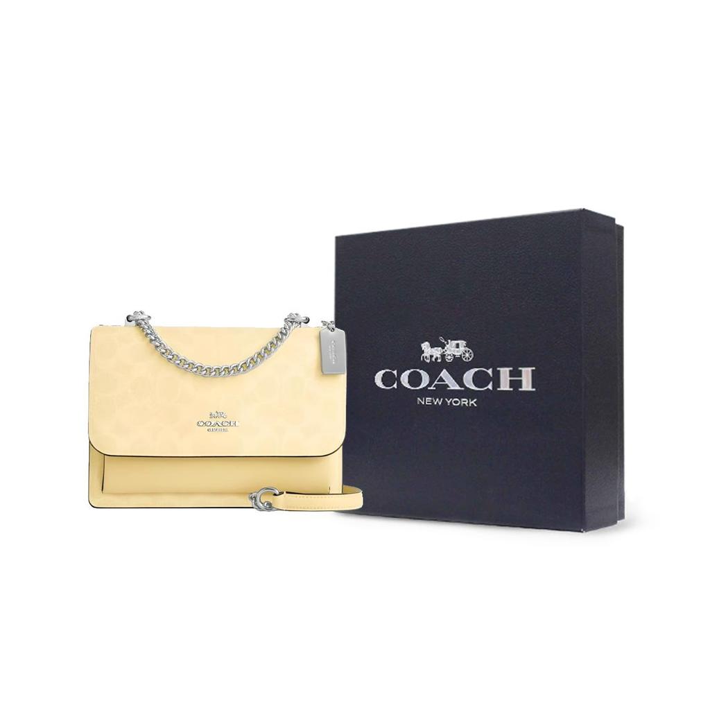 Coach Klare 22 Silver Logo Chain Shoulder Strap Faux Leather Shoulder Bag Small Women shoulder bag Yellow CAL29-SVMN0