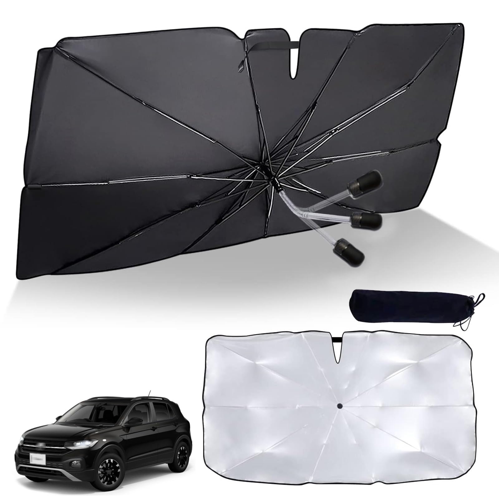 Volkswagen T-Cross 360° Umbrella Sunshade for Cars, 360° Bendable Umbrella Pattern, 10 Ribs, Foldable, T-Cross