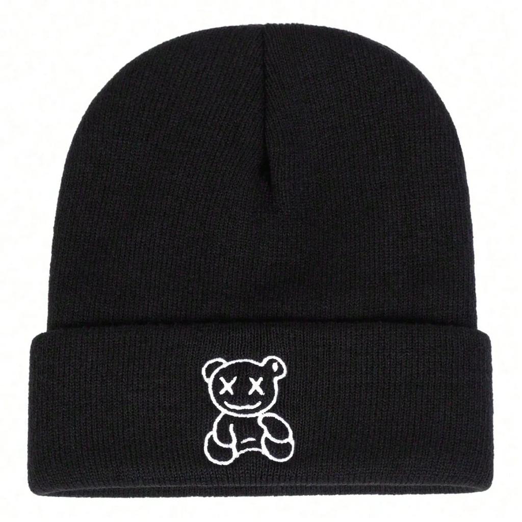 Knitted Warm Winter Autumn Beanies Stitching Embroidered Bear Little Neutral Gender Women Men For Hats Hip Hop Urban Street Style Cap Beanie Hat