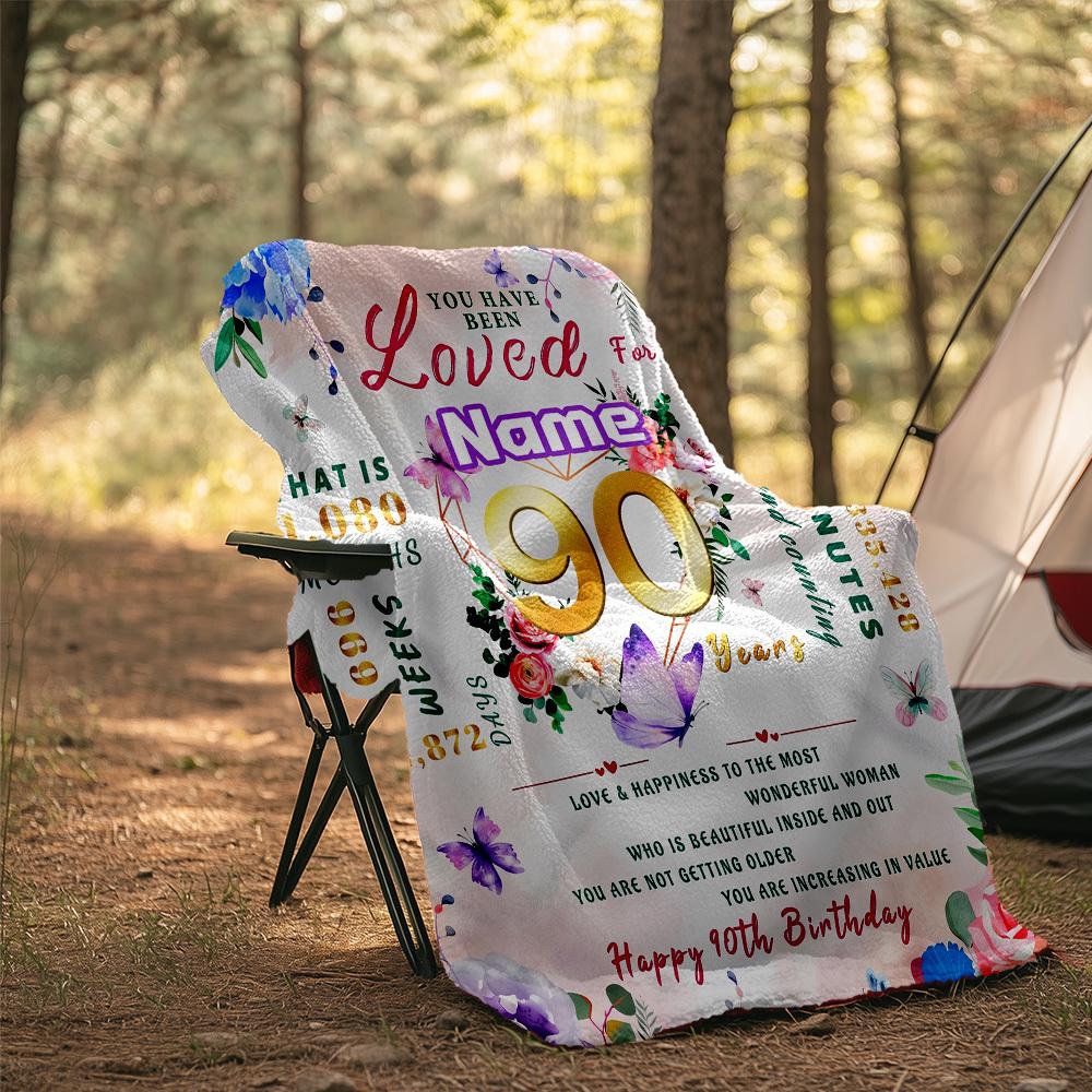 Outdoor Customize Blanket Celebrate Love Happiness With Floral Butterflies Birthday Gift For Her Soft Comfortable Lightweight Suitable For Travel