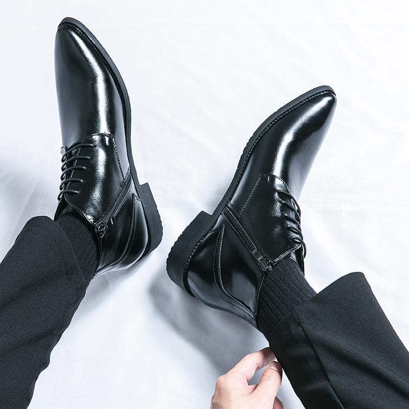 Men Ankle Boots Soft Leather Side Zipper Lace-up Business Shoes Formal Dress Shoes High Quality Comfy Walking Man Chelsea Boots