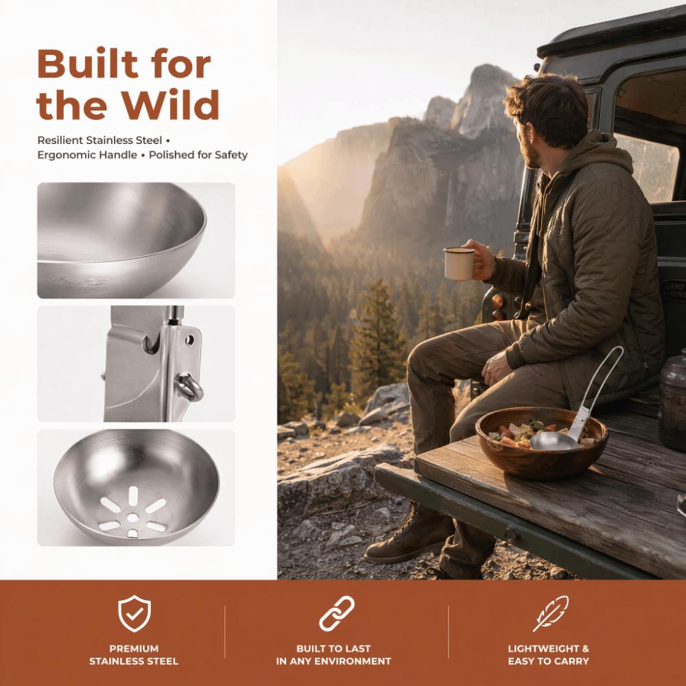 Long Handle Slotted Spoon Collapsible Serving Utensil Long Handle Soup Ladle  Outdoor Camping