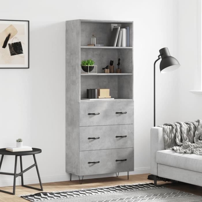VidaXL Buffet haut Gris béton 69,5x34x180 cm Bois d'ingénierie 3189377