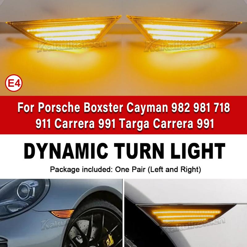 2Pcs Dynamic LED Turn Signal Side Marker Light Repeater Lamp For Porsche Boxster Cayman 982 981 718 Spyder 991 911 Carrera