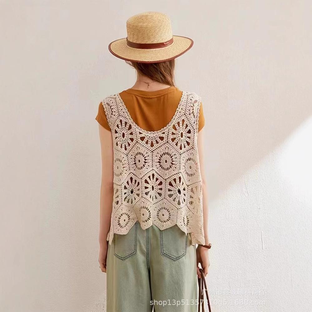 Summer Spice Girl Design Sense Crochet Hollow Suspender Women's Knitted Vest Vest Outside Sleeveless Blouse Top