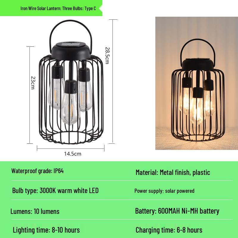 Wrought Iron Solar Garden Lantern - Decorative Outdoor Light for Courtyard and Villa.