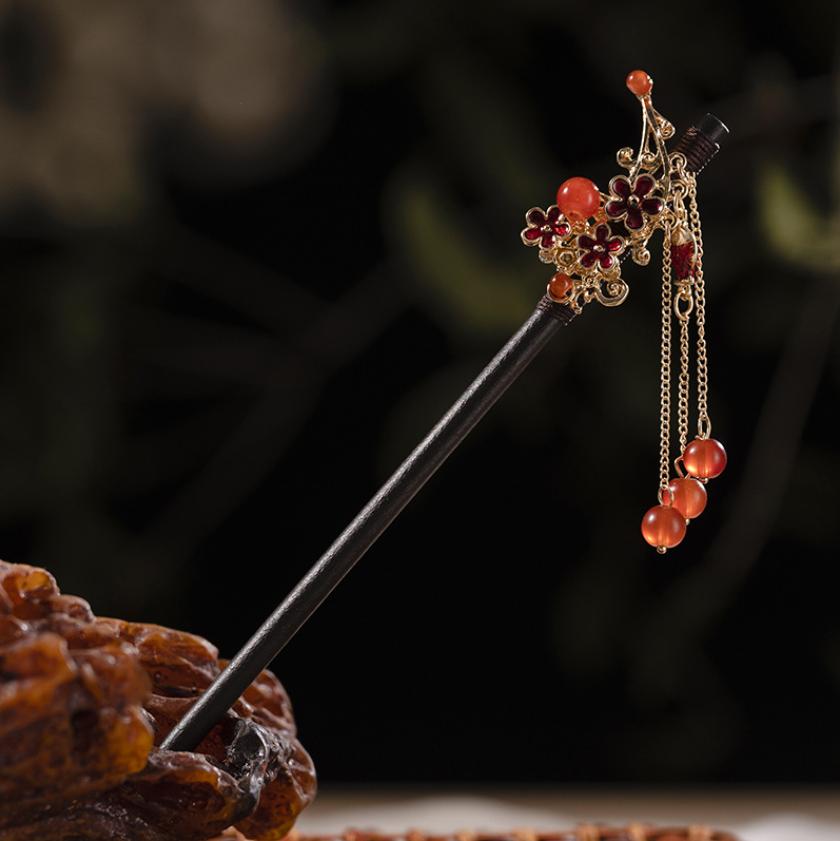 Vintage Chinese Wood Hair Sticks for Women Handmade Luxury Flower Hairpins Hair Chopsticks Wedding Party Head Jewelry Accessory